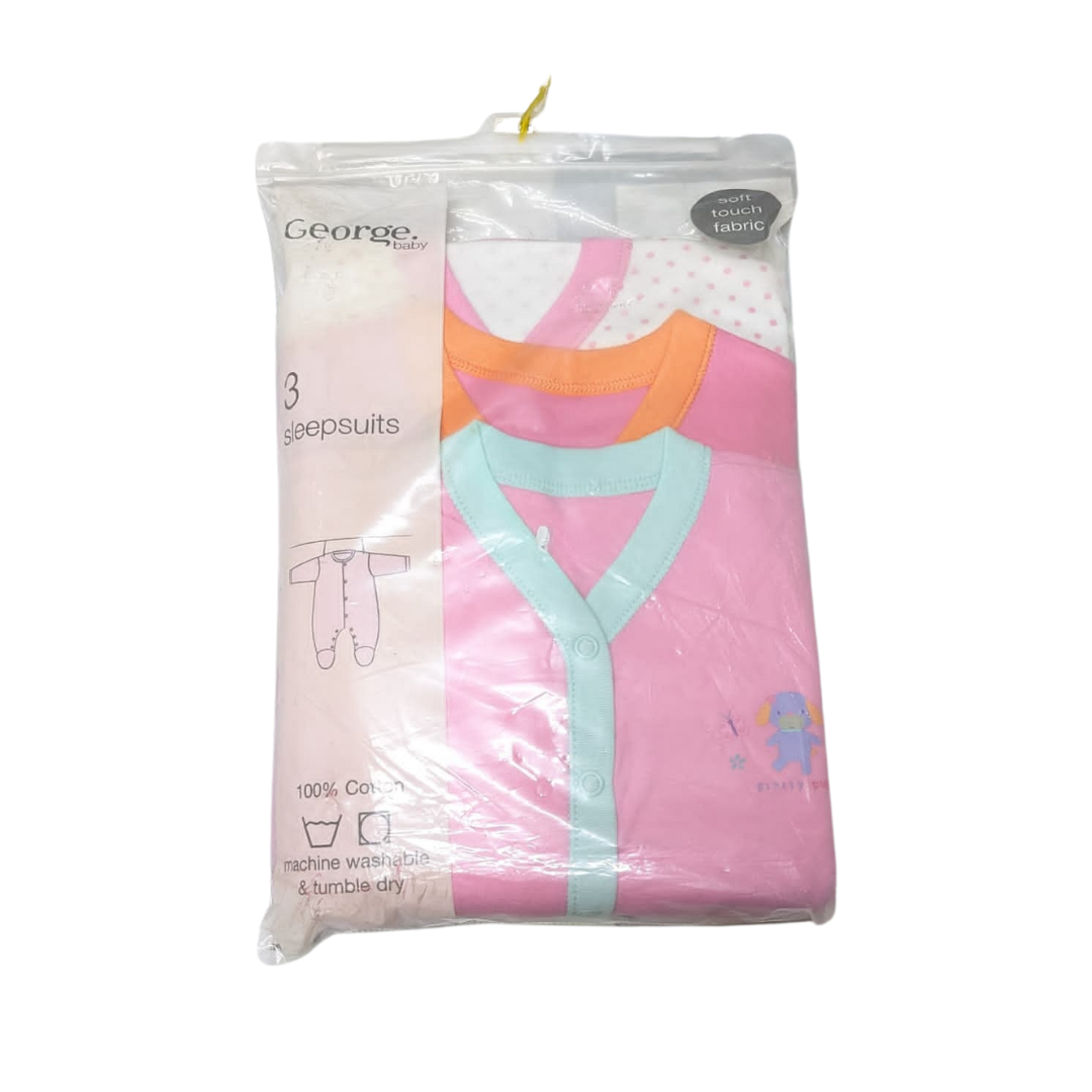 George Baby Sleepsuits 3 pack