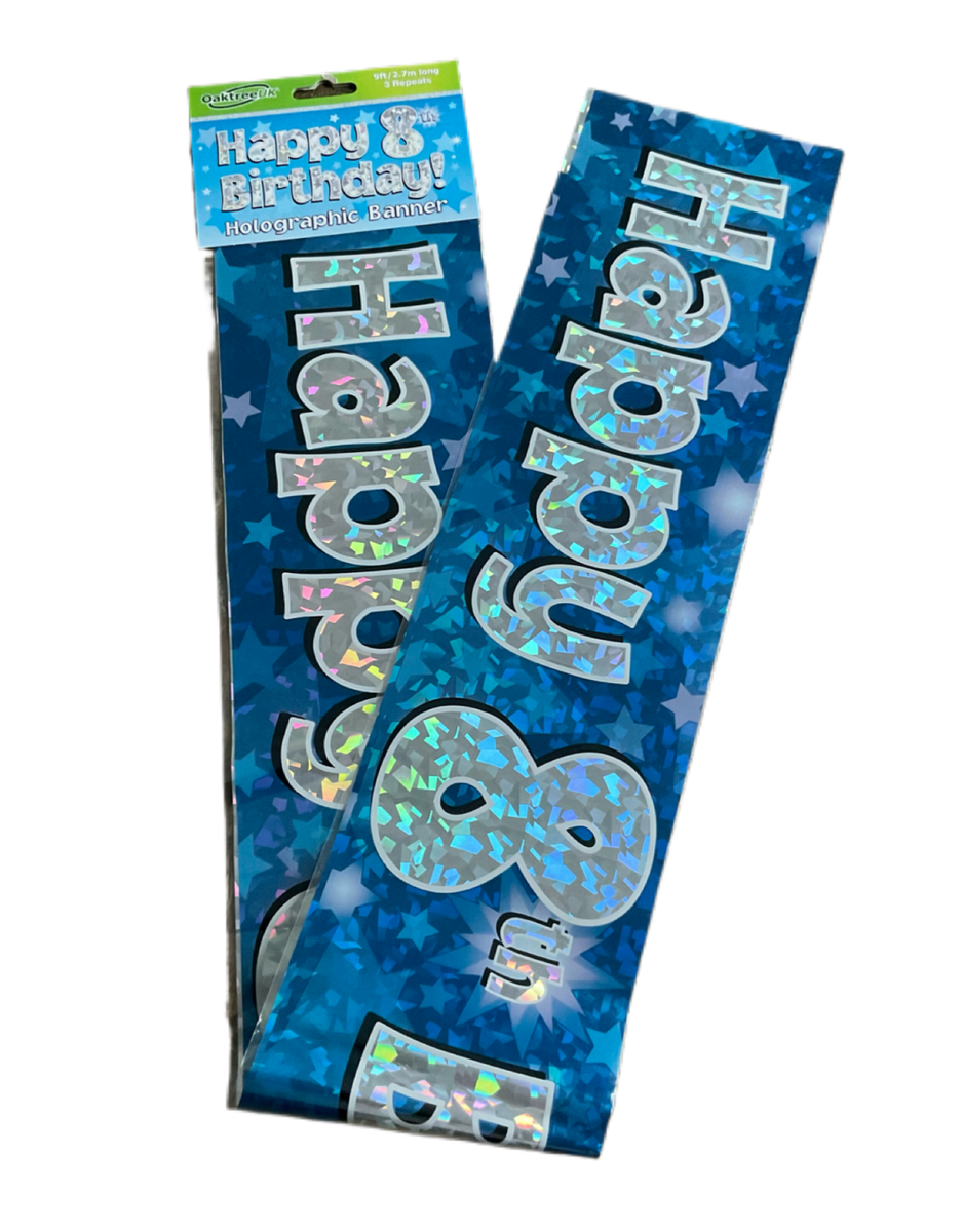 Happy 8th Birthday Holographic Banner
