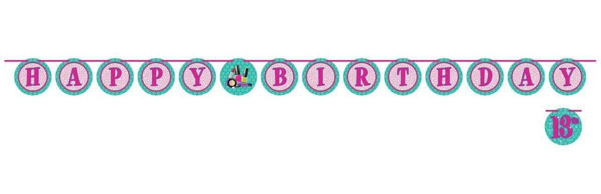 Sparkle Spa Happy 13th Birthday Hanging Banner
