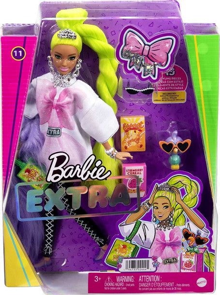Barbie Extra Doll - Neon Green Hair, Feather Boa & Pet Parrot