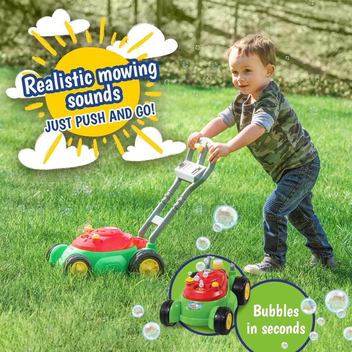Maxx Bubbles Bubble Lawn Mower Toy – Includes 4oz Bubble Solution