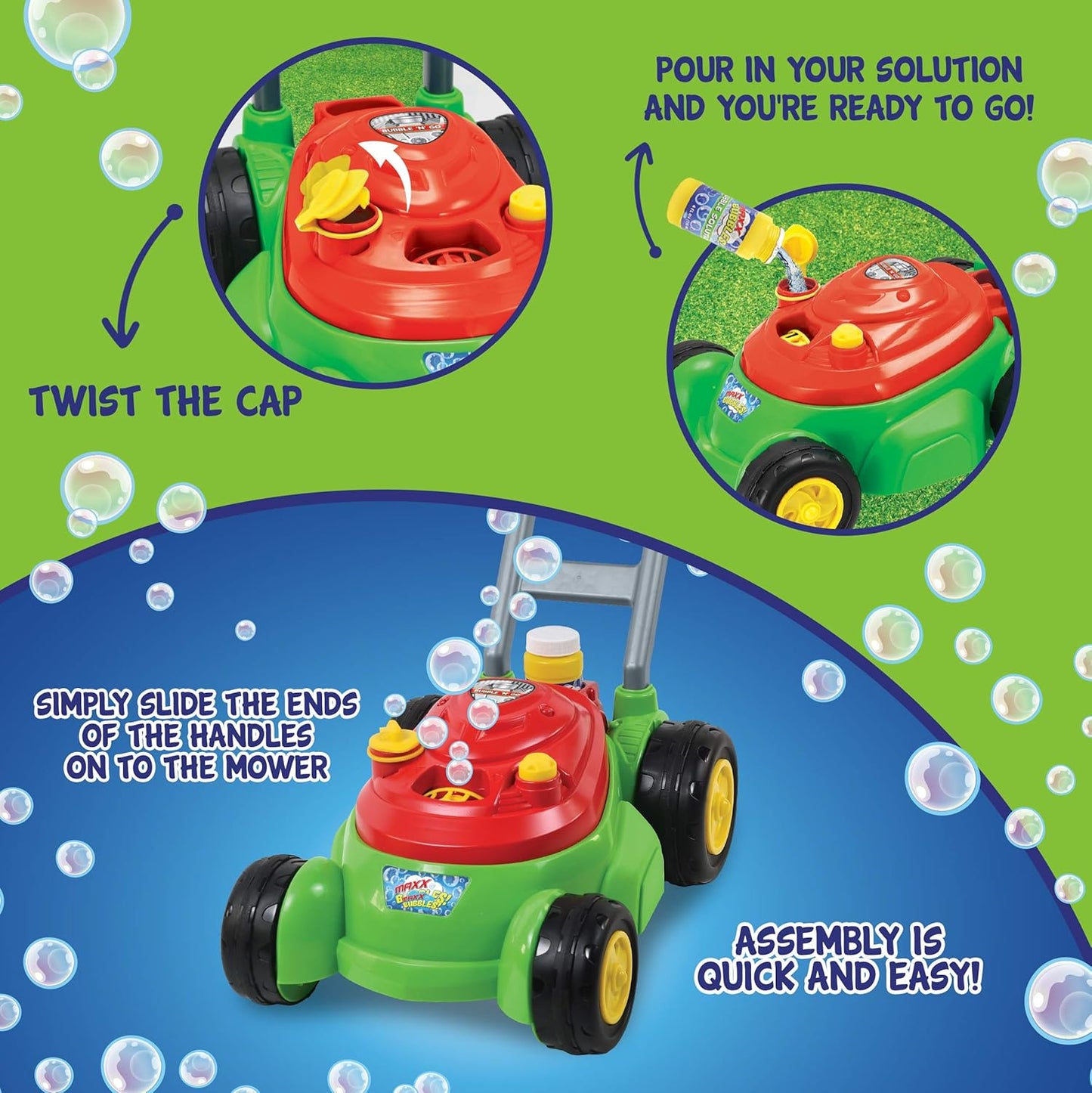 Maxx Bubbles Bubble Lawn Mower Toy – Includes 4oz Bubble Solution