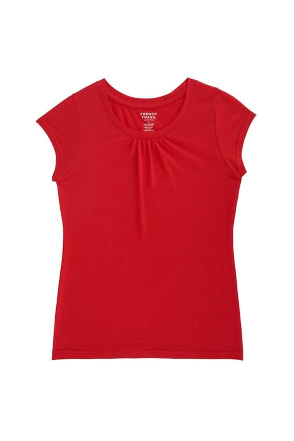 French Toast Girls' Short Sleeve Crew Neck Tshirt with Pleat
